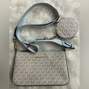 Michael Kors Jet Set Blue and Cream Logo Small Crossbody Bag
